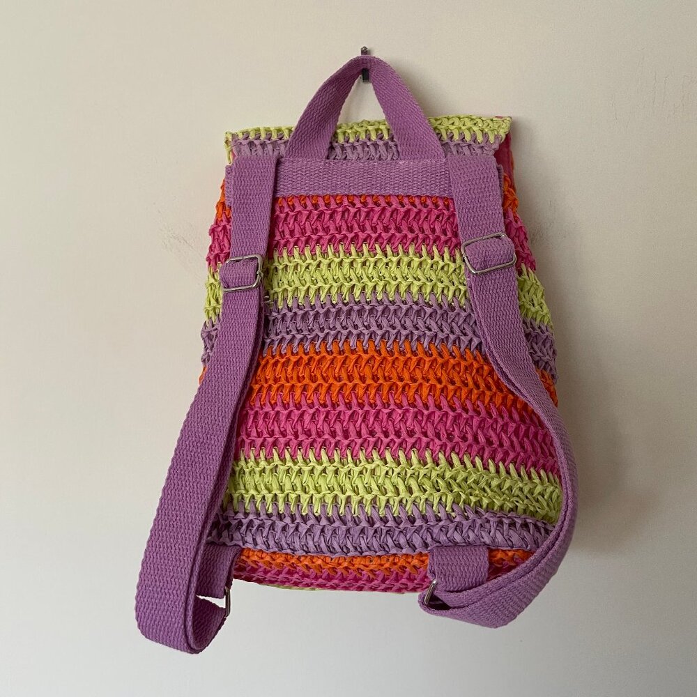 Sfera Striped Raffia Backpack - Picture 2 of 4